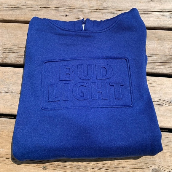 💜 Bud Light Embossed Logo Blue Hoodie - Men's XL - Picture 4 of 5